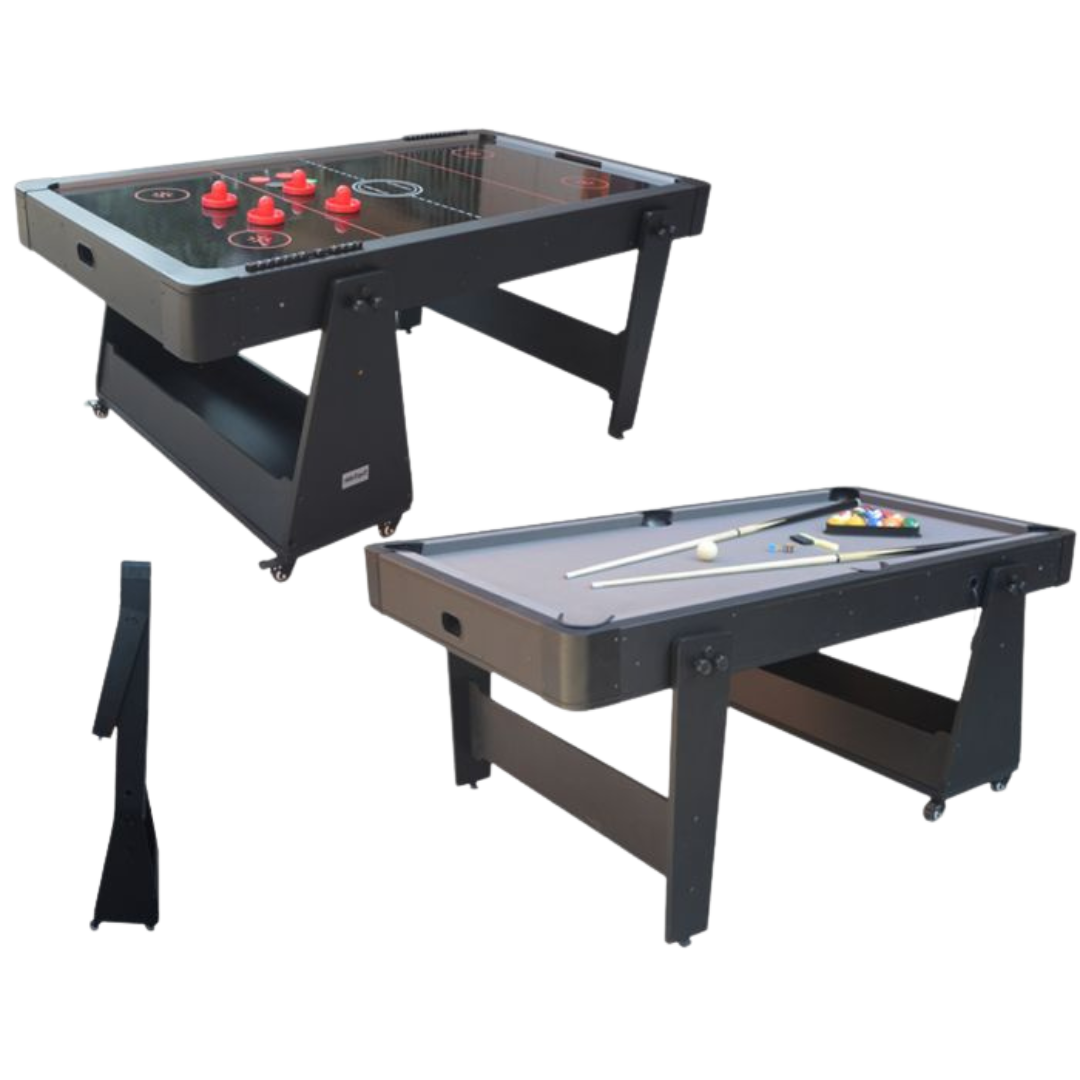 Multi-Tisch Airhockey + Billardtisch schwarz (zusammenklappbar)