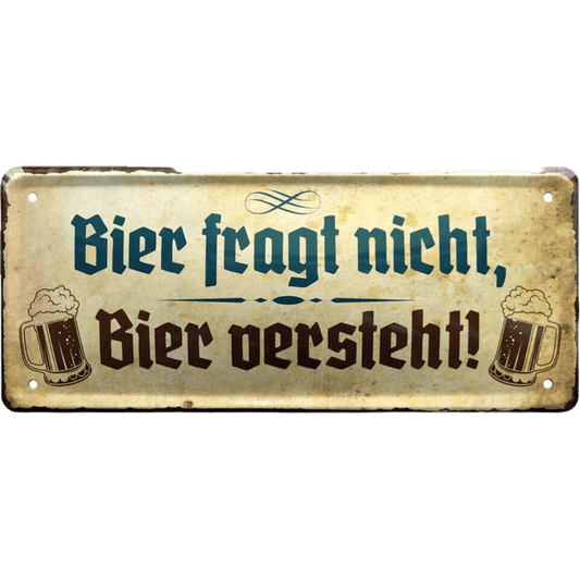 Bier fragt nicht Blechschild 28 x 12 cm