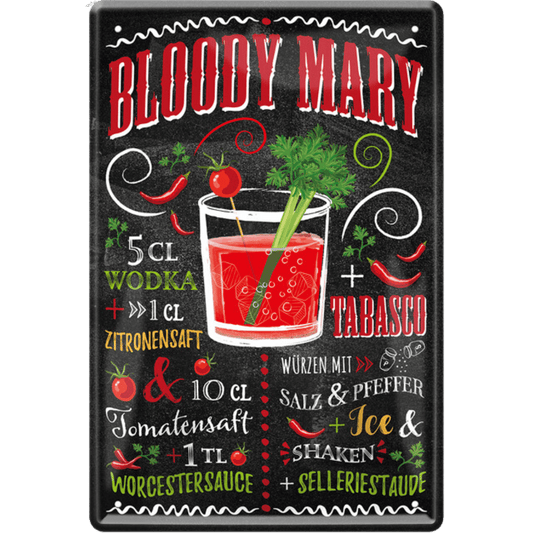 Bloody Mary Blechschild inkl. Rezept 20 x 30 cm