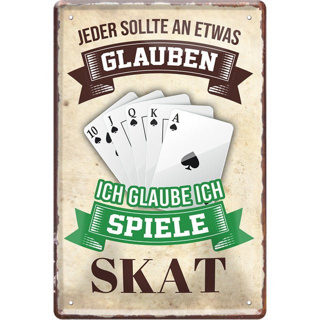 Ich glaube ich spiele Skat Blechschild 20 x 30 cm - Man Cave Germany Blechschild