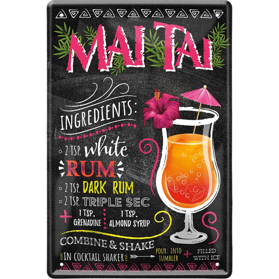 Mai Tai Blechschild inkl. Rezept 20 x 30 cm