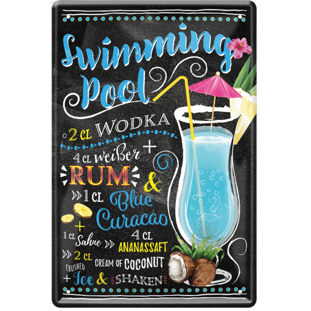 Swimming Pool Cocktail Blechschild Dekoration