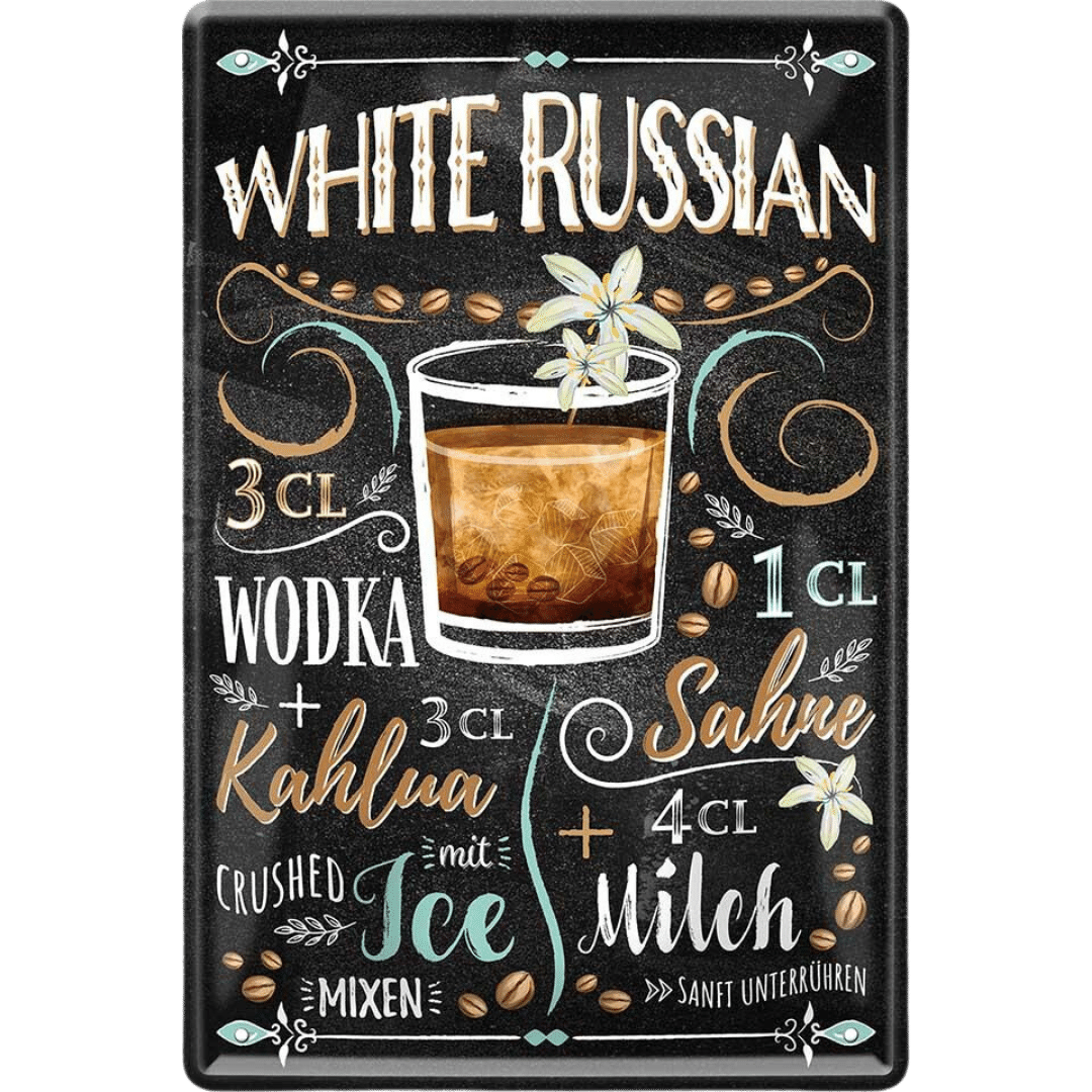 White Russian Cocktail Blechschild Dekoration