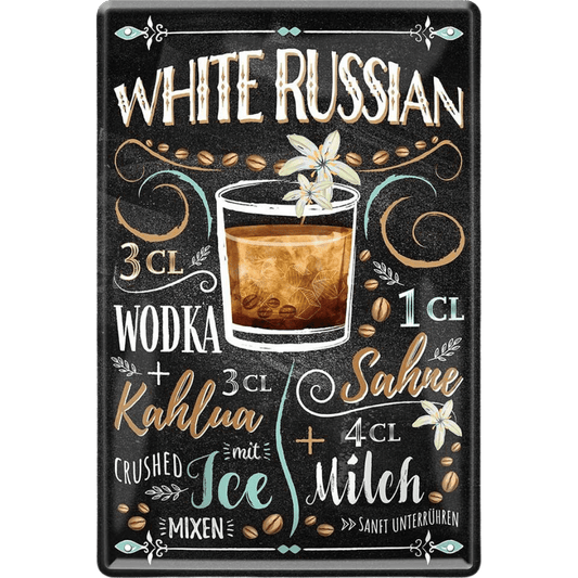 White Russian Cocktail Blechschild Dekoration