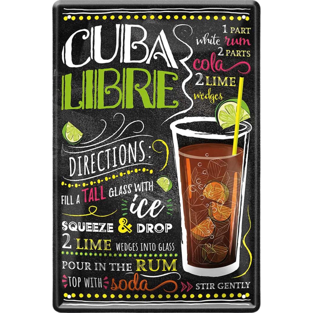 Cuba Libre Blechschild inkl. Rezept 20 x 30 cm