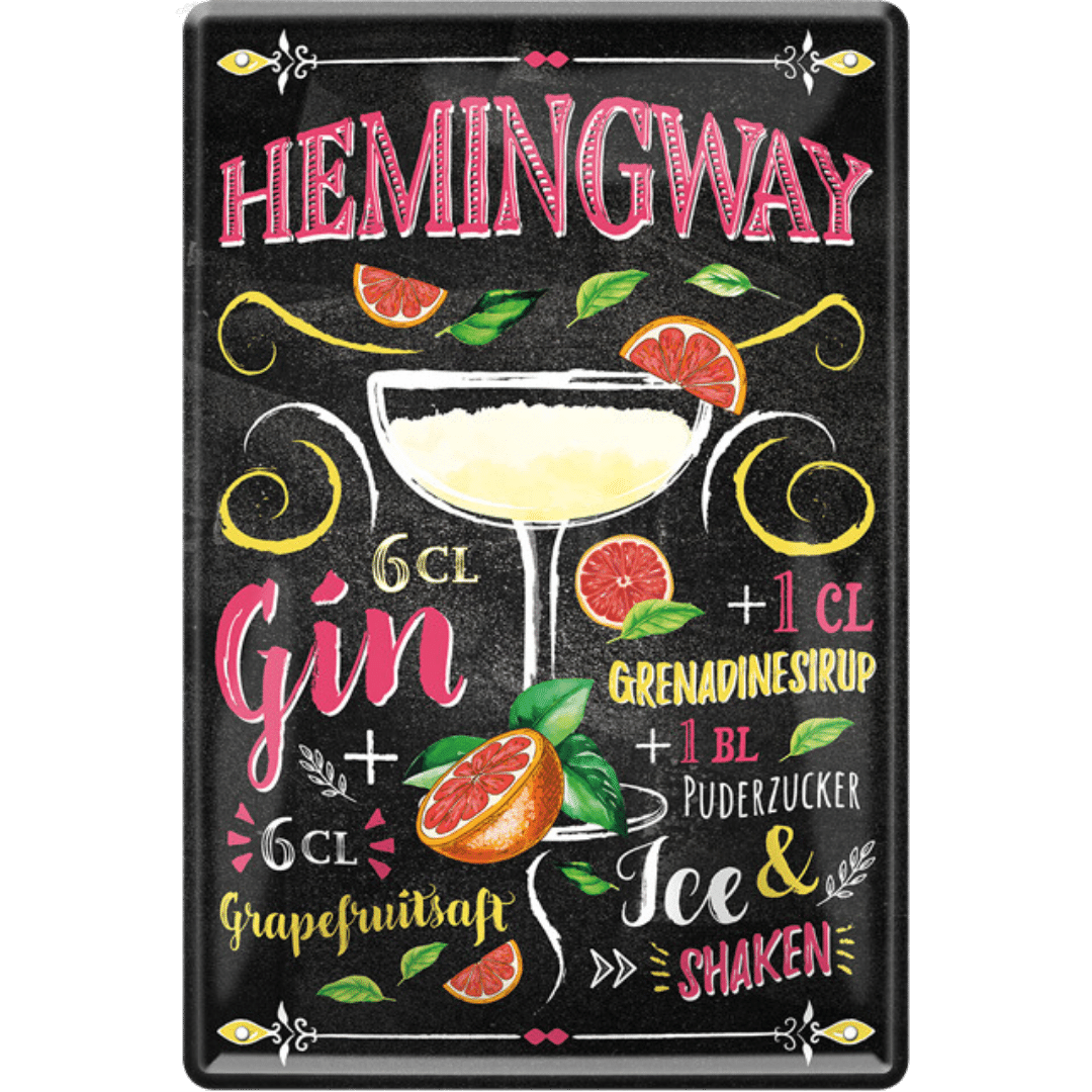 Hemingway Blechschild inkl. Rezept 20 x 30 cm