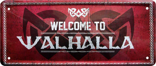 Welcome to Walhalla Blechschild 28 x 12 cm - Man Cave Germany Blechschild