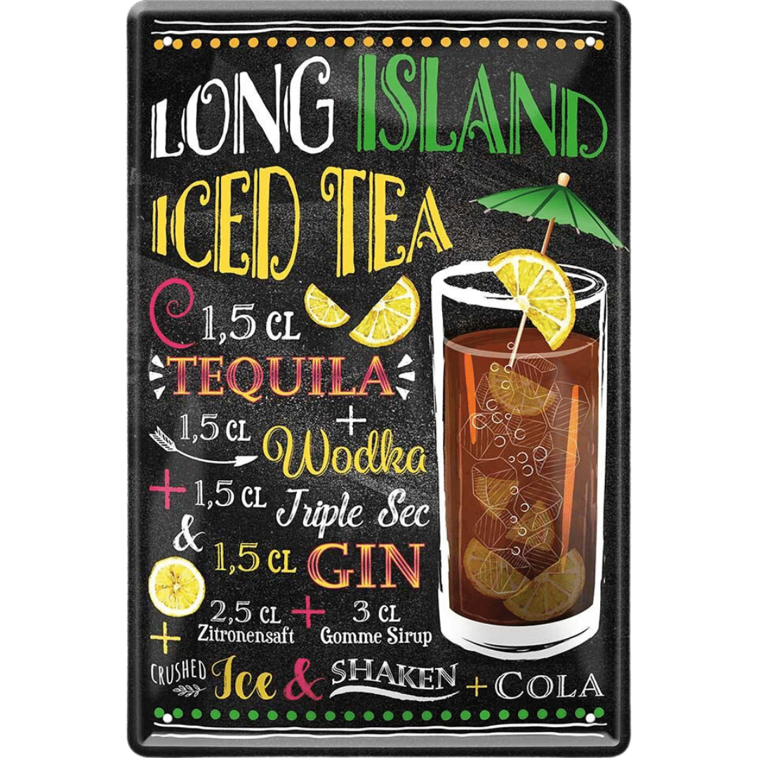 Long Island Ice Tea Blechschild inkl. Rezept 20 x 30 cm