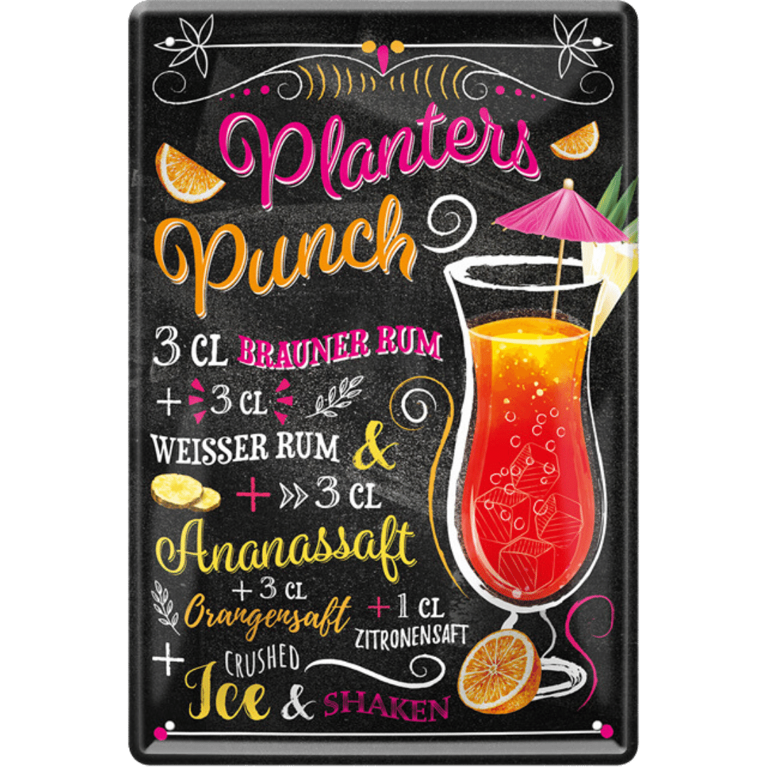 Planters Punch Cocktail Blechschild Dekoration