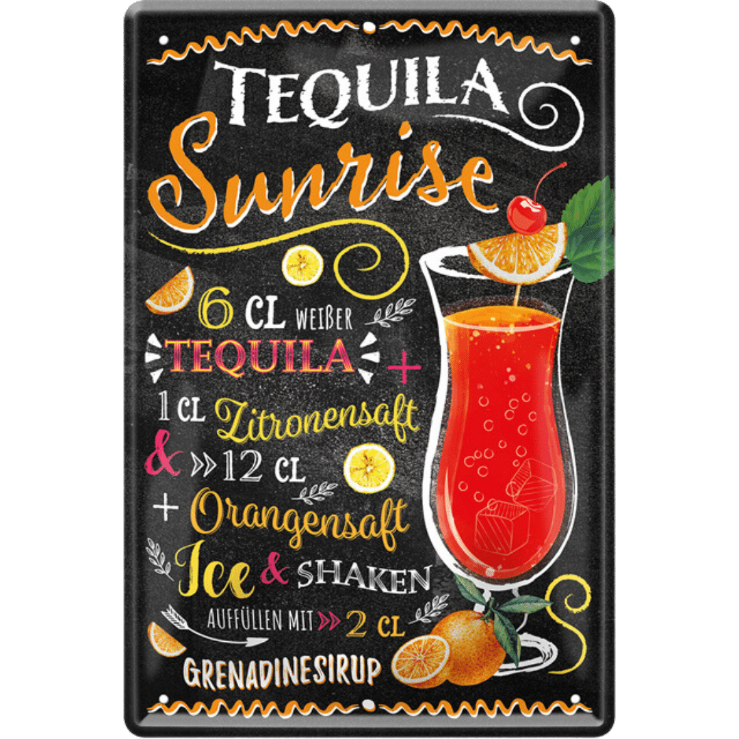Tequila Sunrise Cocktail Blechschild Dekoration